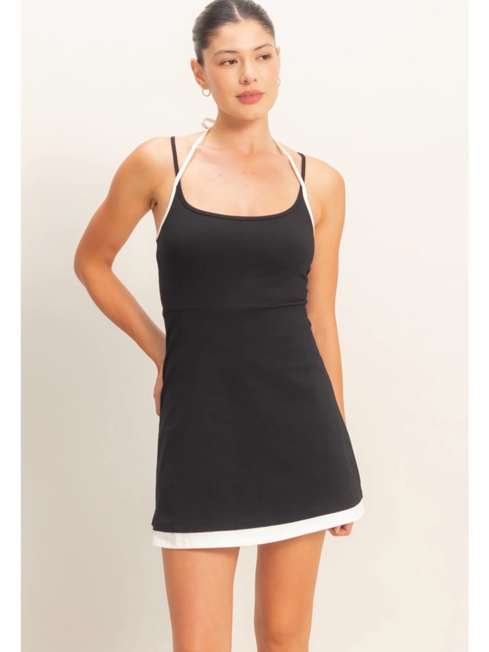 NEW HYFVE Black Halter Mini Dress Built In Shorts Cotton Stretch Medium